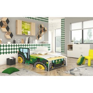 Dětská postel Traktor červený spací plocha 140x70 cm zelená