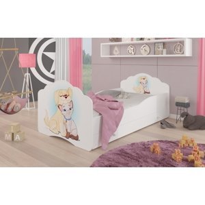 Nízká postel pro děti 160x80 cm Pejsek s kočičkou Včetně zásuvky