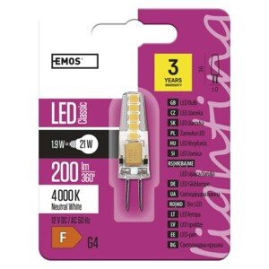 EMOS LED žárovka Classic JC G4 1,9W neutrální bílá