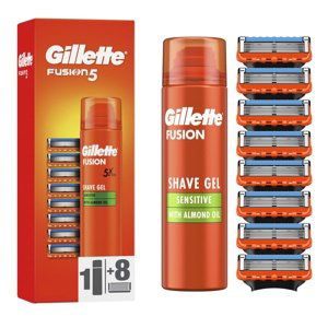 Gillette Náhradní hlavice 8 ks + holicí gel Fusion5