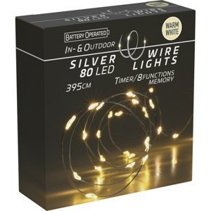Světelný drát s časovačem Silver lights 80 LED, teplá bílá, 395 cm