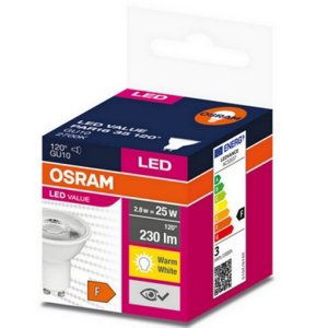 LED žárovka GU10 PAR16 OSRAM VALUE 3,2W (35W) teplá bílá (2700K), reflektor 120°