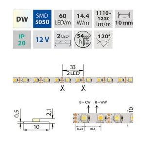 LED pásek McLED 12V teplá+studená bílá š=10mm IP20 14,4W/m 60LED/m ML-122.631.60.0 (5m)