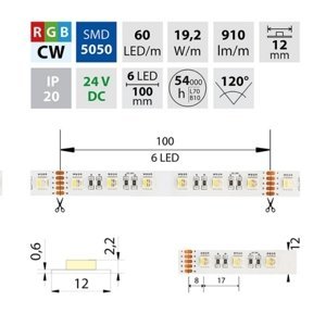 LED pásek McLED 24V RGBW CW studená bílá 12mm IP20 19,2W/m ML-128.634.60.2