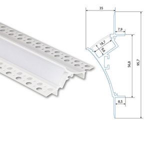 Vestavný hliníkový profil McLED AP pro sádrokarton 96x35mm včetně matného difuzoru bílý 2m ML-761.061.43.2