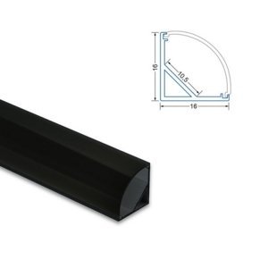 Rohový hliníkový profil černý McLED RS2 16x16mm s černým diruzorem 1m ML-761.312.43.1