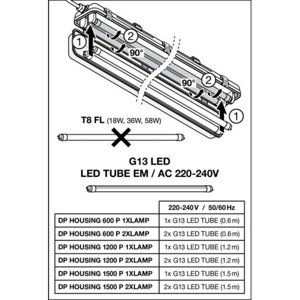 Zářivka LEDVANCE Damp Proof 600mm IP65 G13 pro LED trubici T8