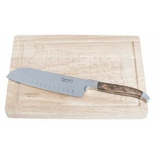 Laguiole Style de Vie Nůž Santoku s dřevěným prkénkem Luxury - rukojeť z olivového dřeva