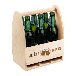 FK Dřevěný nosič na 6 piv JE ČAS NA PIVO - 32x26x16 cm, Přírodní