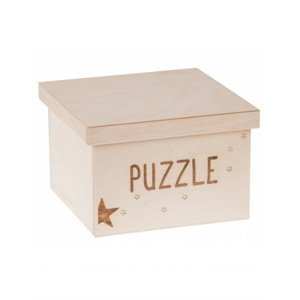 FK Dřevěný box na hračky - Puzzle gravír 20x20x15 cm, Přírodní