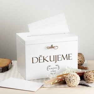 FK Dřevěný svatební box se zámkem na přání novomanželům s iniciály (11) - Velikost L, Bílá