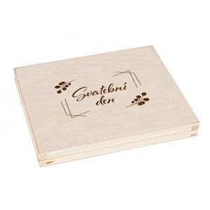 FK Dřevěná krabička na dárek nebo fotografie 10x15 s gravírováním SVATEBNÍ DEN - 22x18x3 cm, Přírodní