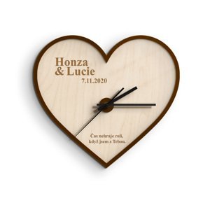 FK Dřevěné nástěnné hodiny s rámečkem ve tvaru srdce, 40 x 36 cm