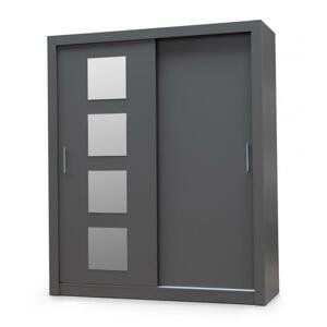 MEBLAR, TIMEA 180 moderní šatní skříň se zrcadlem a posuvnými dveřmi, antracit