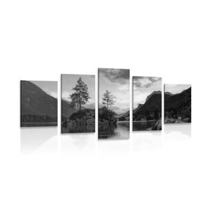 5-dílný obraz černobílá horská krajina u jezera