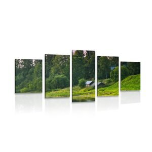 5-dílný obraz pohádkové domky u řeky