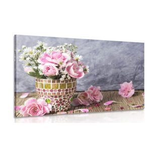 Obraz květiny karafiátu v mozaikovém květináči
