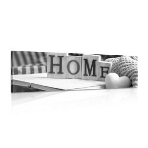 Obraz s nápisem Home a zátiším v černobílém provedení