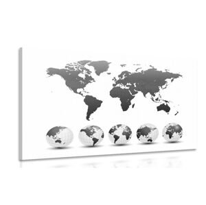 Obraz globusy s mapou světa v černobílém provedení