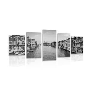 5-dílný obraz slavný kanál v Benátkách v černobílém provedení