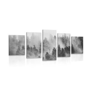 5-dílný obraz hory v mlze v černobílém provedení