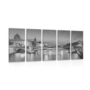 5-dílný obraz oslňující panorama Paříže v černobílém provedení
