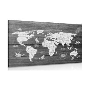 Obraz černobílá mapa na dřevě