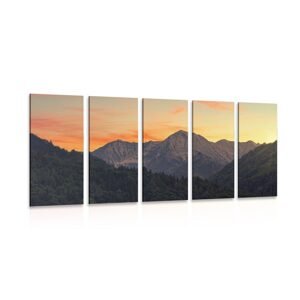 5-dílný obraz západ slunce na horách