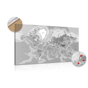 Obraz na korku klasická mapa světa v černobílém provedení