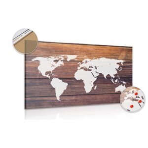 Obraz na korku mapa světa s dřevěným pozadím
