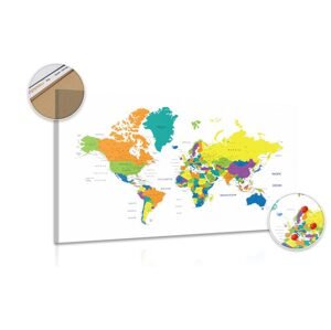 Obraz na korku barevná mapa světa na bílém pozadí