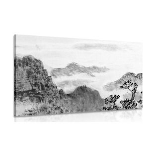 Obraz tradiční čínská malba krajiny v černobílém provedení