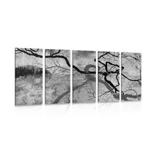 5-dílný obraz surrealistické stromy v černobílém provedení