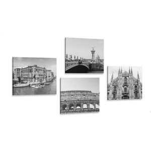 Set obrazů historická města v černobílém provedení