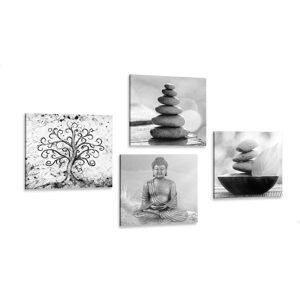 Set obrazů s černobílým Feng Shui motivem