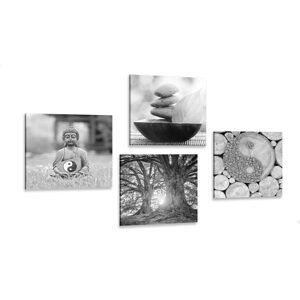 Set obrazů v černobílém stylu Feng Shui