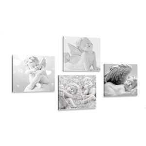 Set obrazů harmonie andělů v černobílém provedení