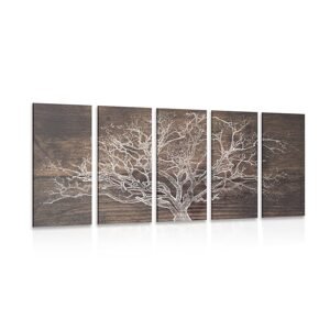 5-dílný obraz koruna stromu na dřevěném podkladu