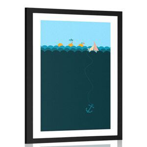 Plakát s paspartou kouzelné moře s loďkou
