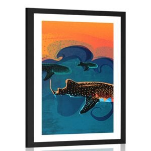 Plakát s paspartou moře plné ryb