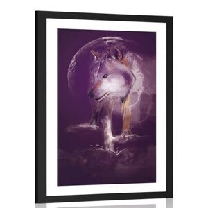 Plakát s paspartou vlk v měsíčním svitu