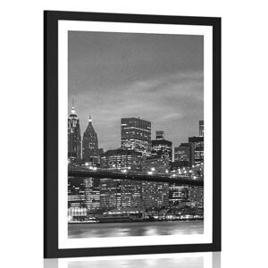 Plakát s paspartou černobílý most v Brooklynu