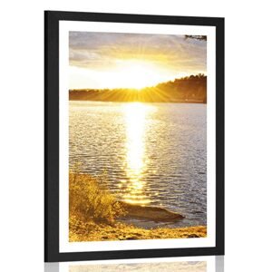Plakát s paspartou západ slunce nad jezerem