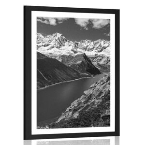 Plakát s paspartou národní park Patagonie v Argentině v černobílém provedení