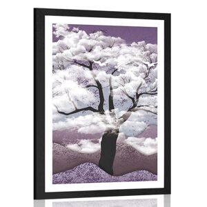 Plakát s paspartou strom zalitý oblaky