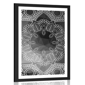 Plakát s paspartou černobílá Mandala