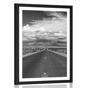 Plakát s paspartou černobílá cesta v poušti