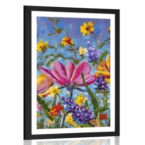 Plakát s paspartou barevné květiny na louce