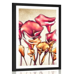 Plakát s paspartou červené květy kaly