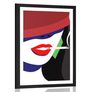 Plakát s paspartou žena v klobouku v pop art stylu